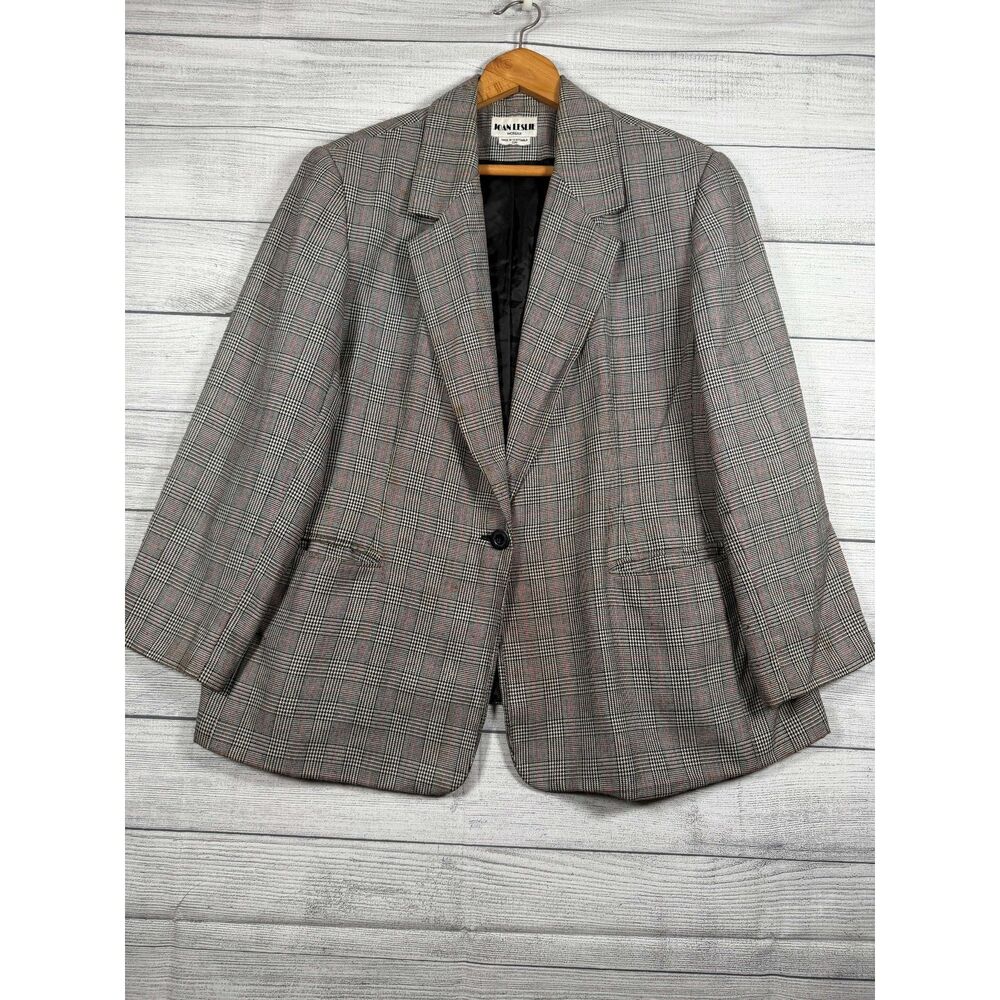 Vintage Joan Leslie Woman 20W Plaid Houndstooth One Button Blazer 4214
